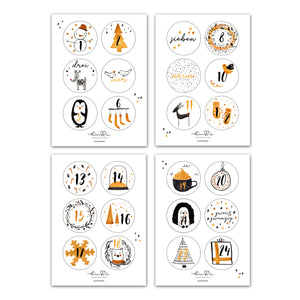 Stickerbogen Set "Adventskalender" mit 24 Stickern