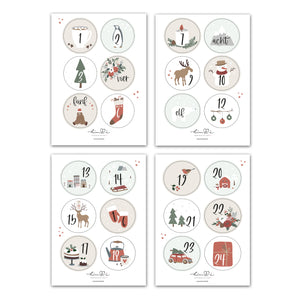 24 Adventskalender Zahlen Sticker Set für DIY Weihnachtskalender