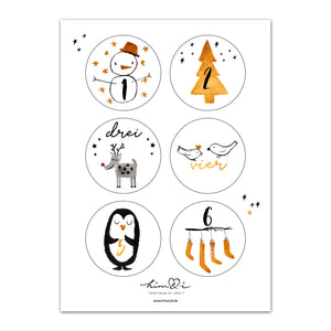Stickerbogen Set "Adventskalender" mit 24 Stickern