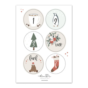 24 Adventskalender Zahlen Sticker Set für DIY Weihnachtskalender