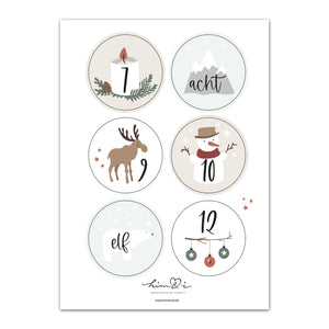 24 Adventskalender Zahlen Sticker Set für DIY Weihnachtskalender