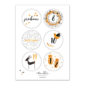 Stickerbogen Set "Adventskalender" mit 24 Stickern