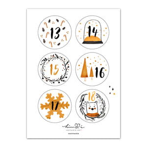 Stickerbogen Set "Adventskalender" mit 24 Stickern