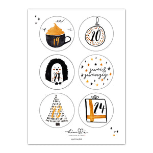 Stickerbogen Set "Adventskalender" mit 24 Stickern