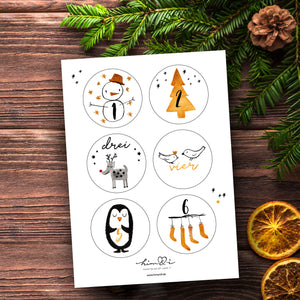 Stickerbogen Set "Adventskalender" mit 24 Stickern