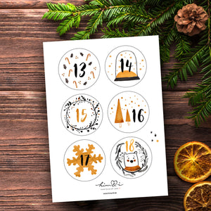 Stickerbogen Set "Adventskalender" mit 24 Stickern
