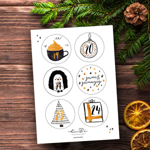 Stickerbogen Set "Adventskalender" mit 24 Stickern
