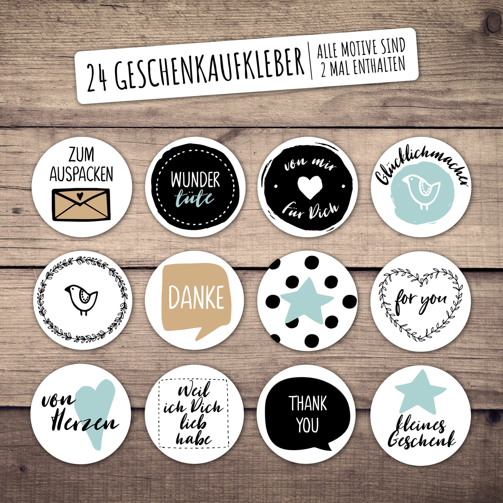 Stickerbogen Set "Glücklichmacher" mit 24 Stickern