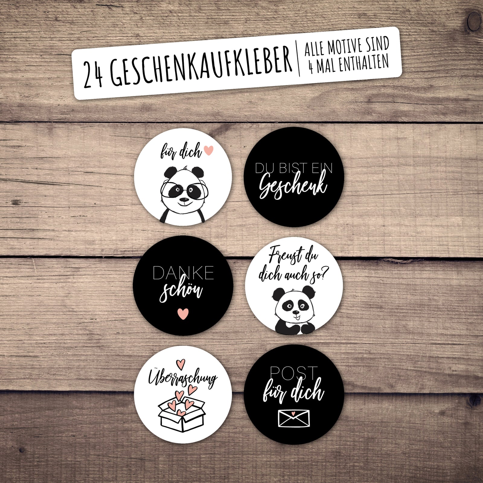 Stickerbogen Set "Panda" mit 24 Stickern