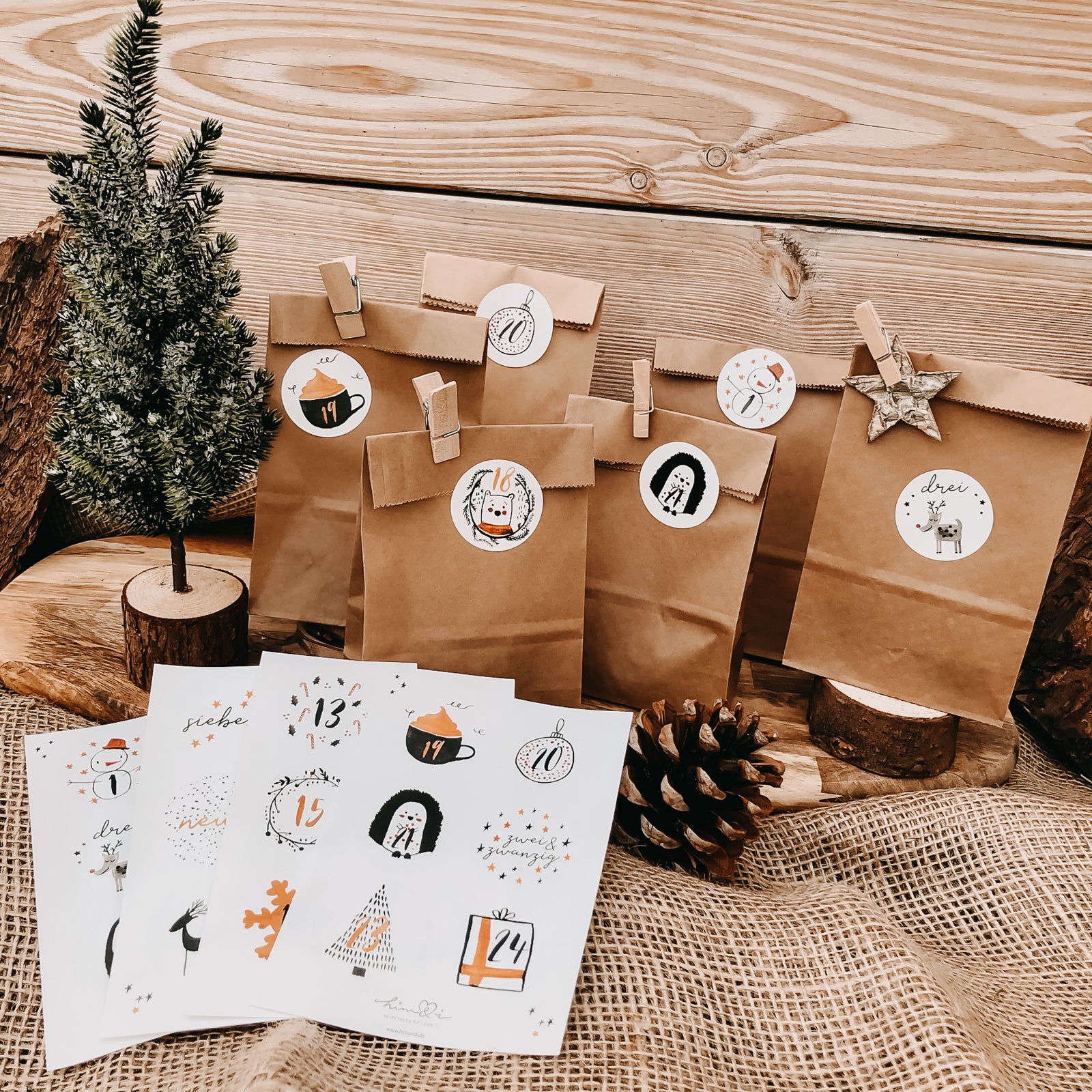 Stickerbogen Set "Adventskalender" mit 24 Stickern